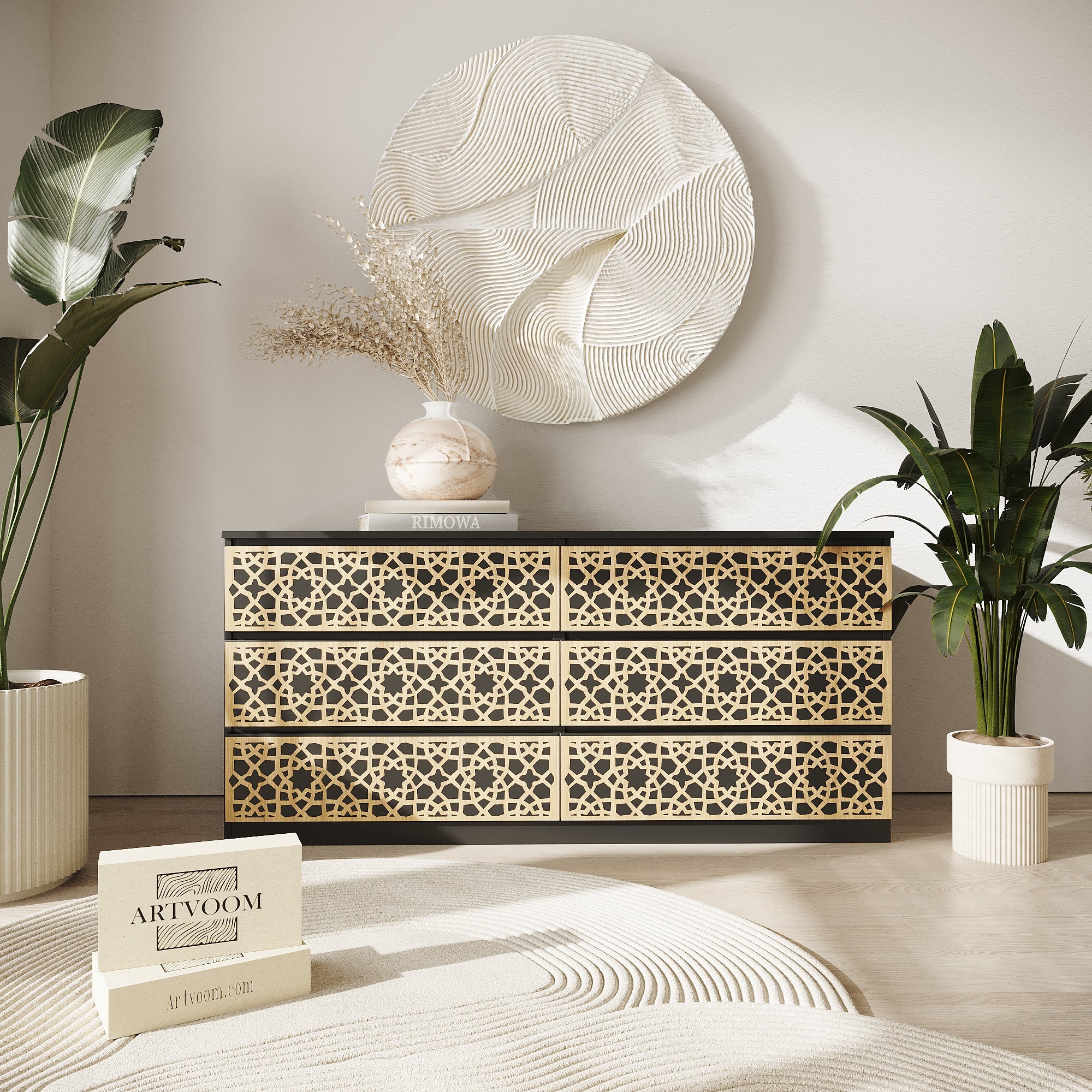 Wooden dresser overlays with moroccan pattern for IKEA® malm furniture - Artvoom
