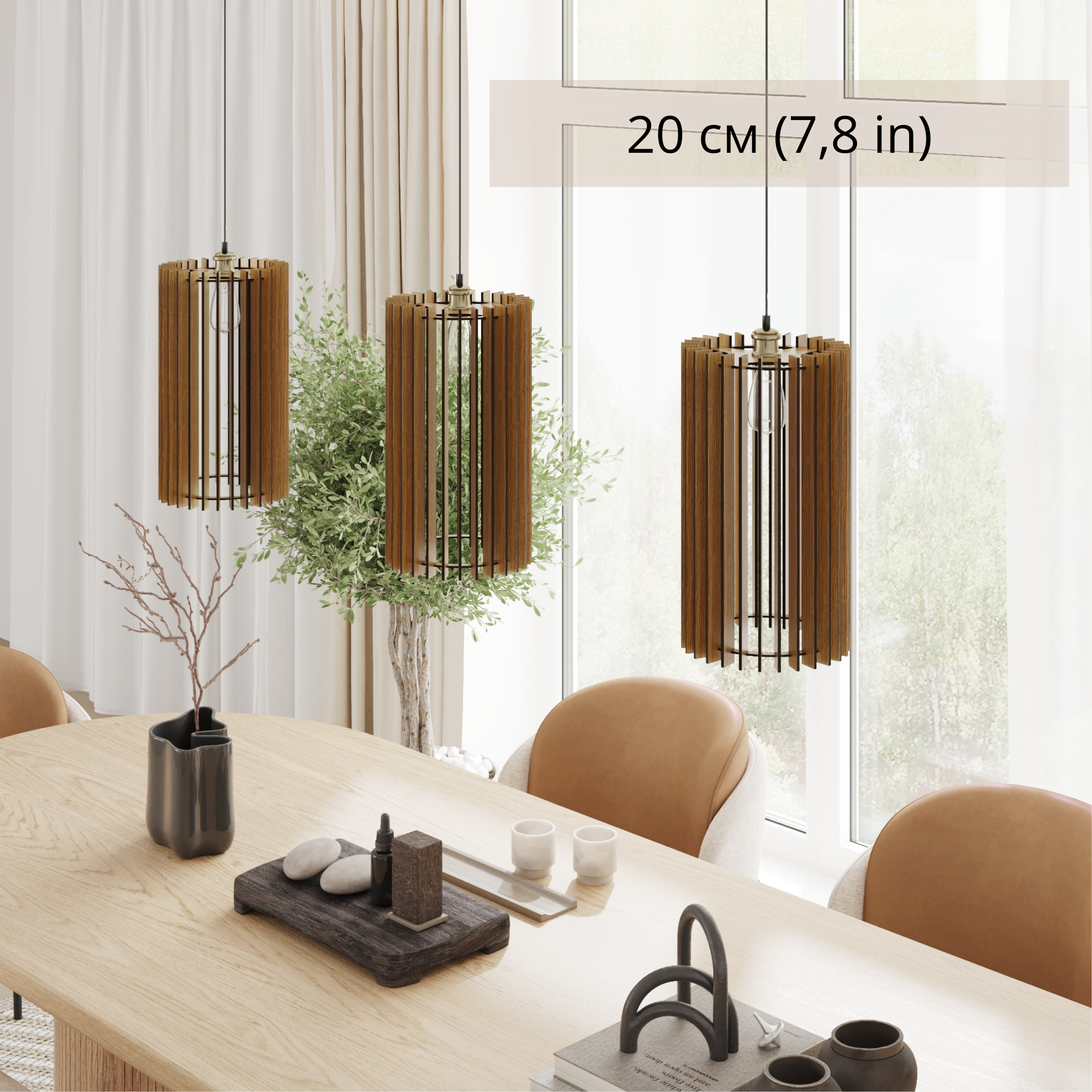 Narrow Wooden Pendant Light - Kitchen Island Light Set