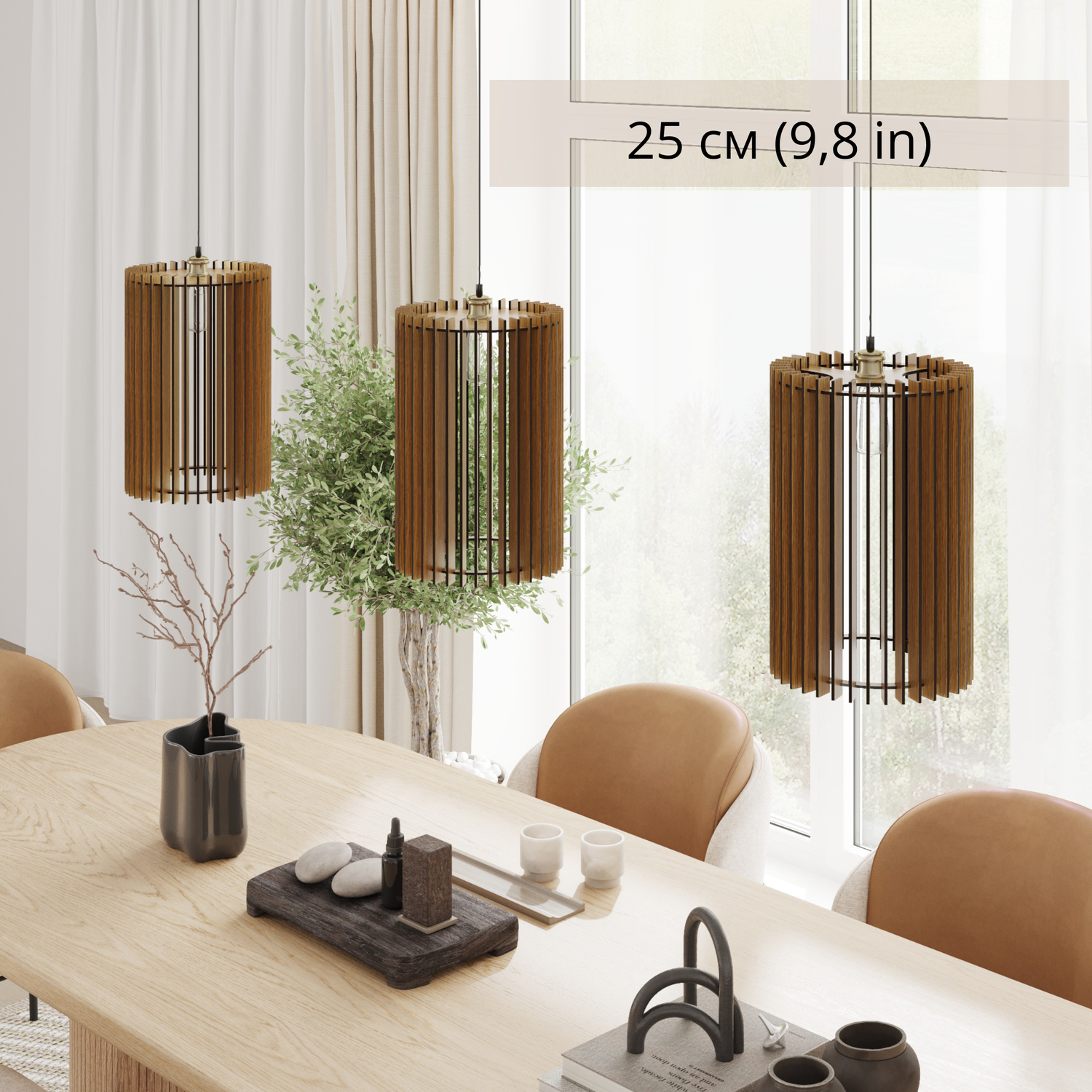 Narrow Wooden Pendant Light - Kitchen Island Light Set