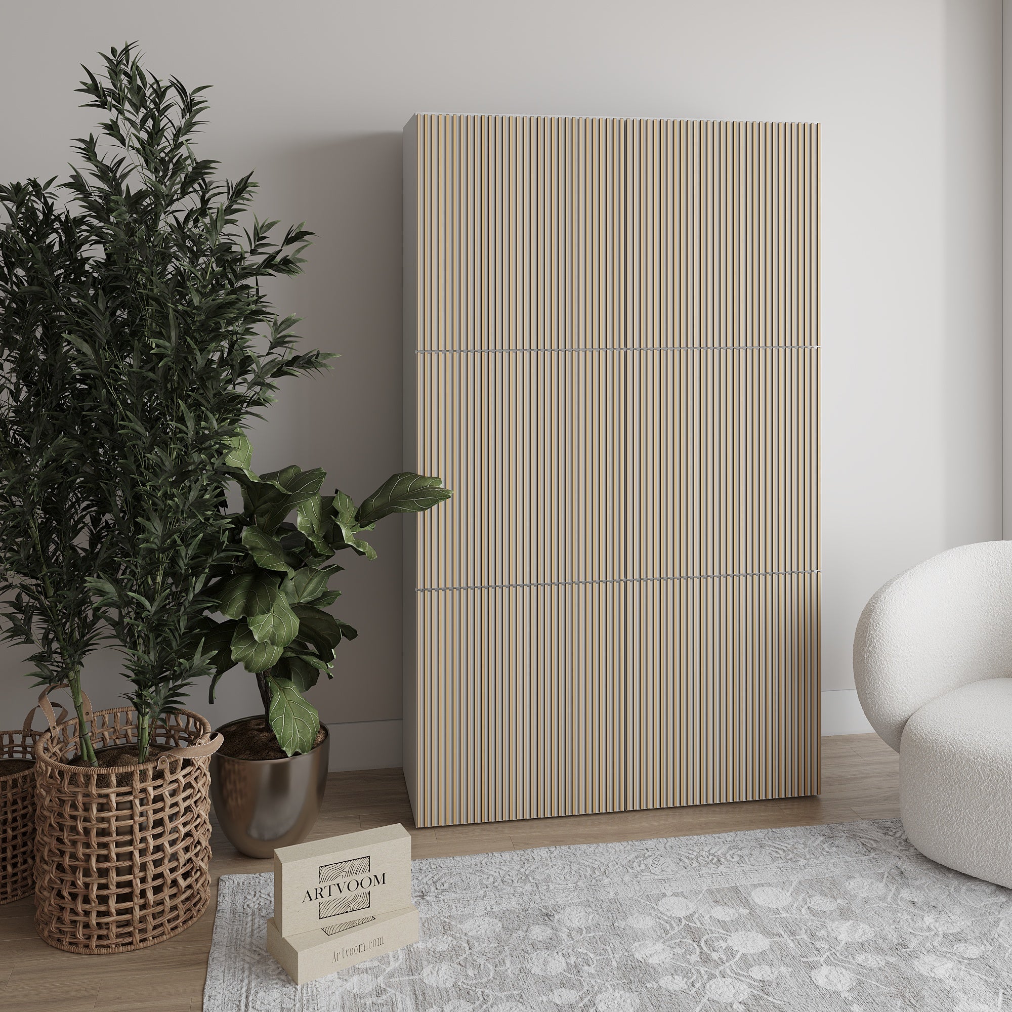 Overlay wooden slats panels for decorating ikea besta dresser 1 cm width - Artvoom
