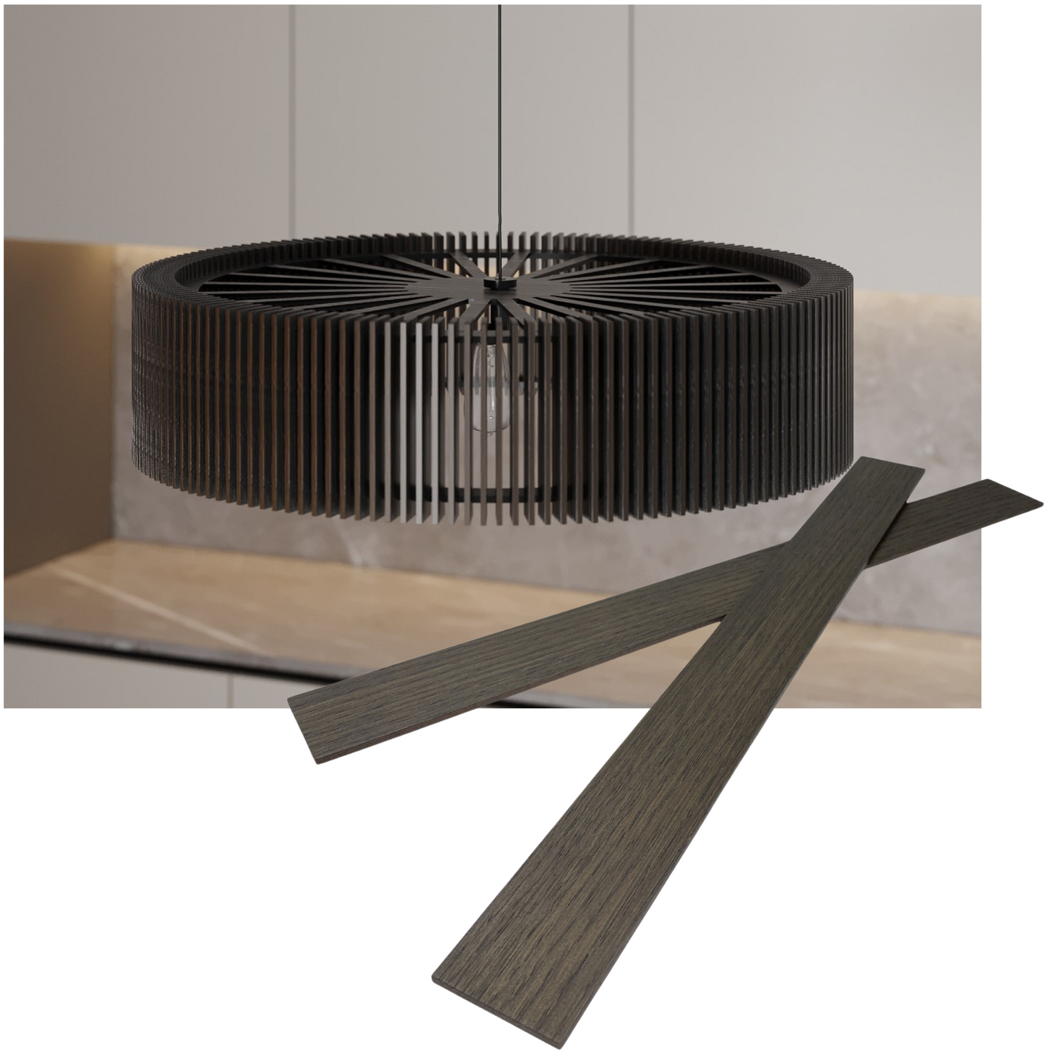 Artvoom Wooden round pendant lamp made of slats