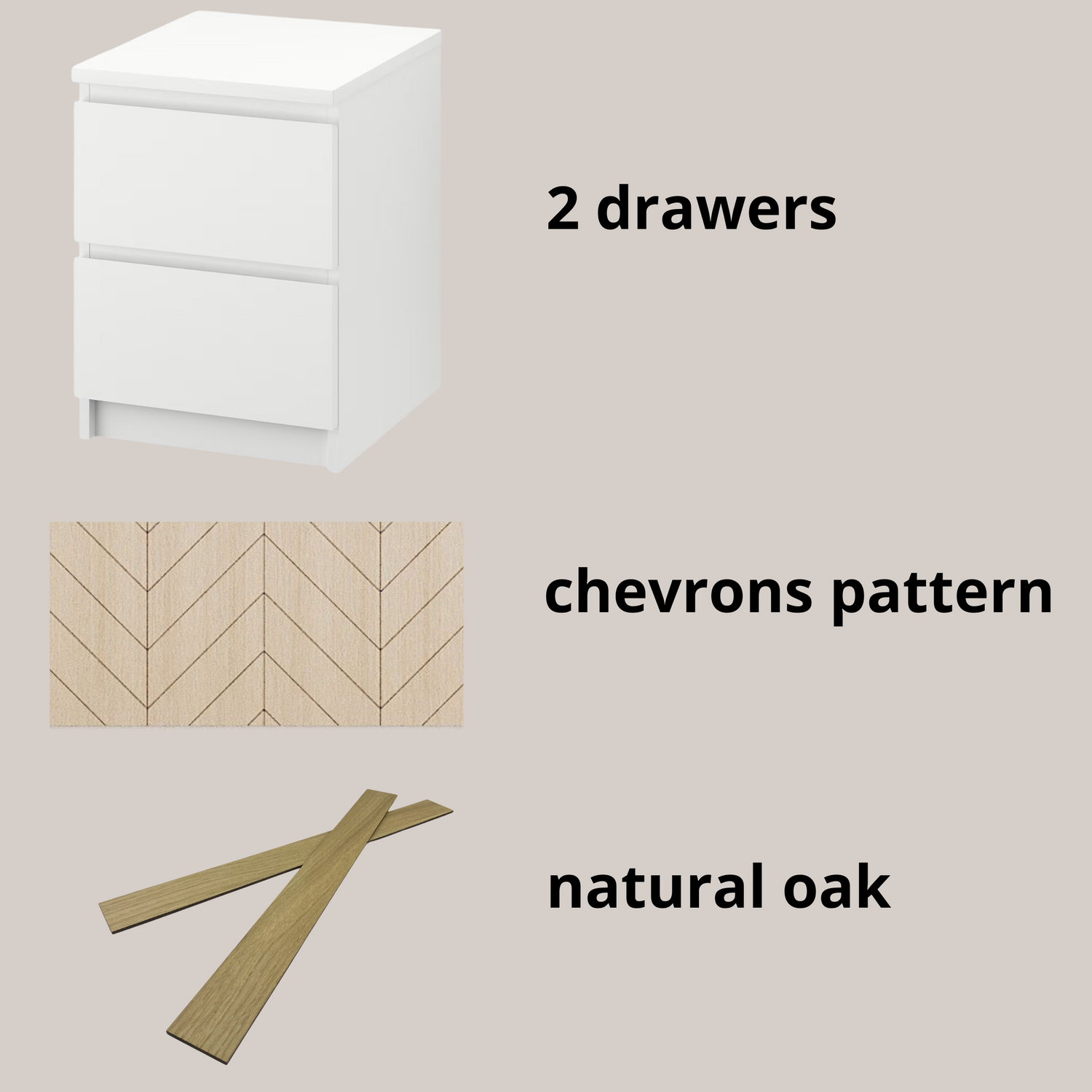 Wooden dresser overlays with chevron or herringbone pattern for