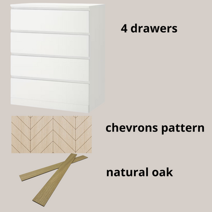 Wooden Malm dresser overlays with chevron or herringbone pattern, wooden decals for furniture drawers - Artvoom