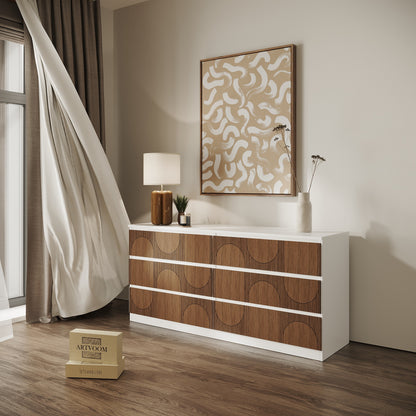 Overlay wooden panels for decorating ikea malm dresser with oval pattern