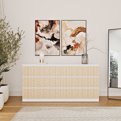 Overlay wooden panels for decorating ikea koppang dresser with pattern