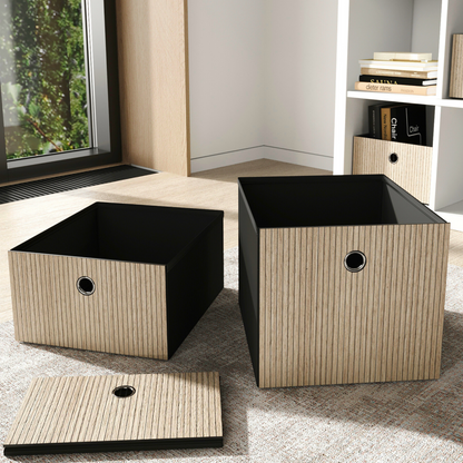 Box and basket for ikea kallax storage with dacorative wooden overlays - Artvoom
