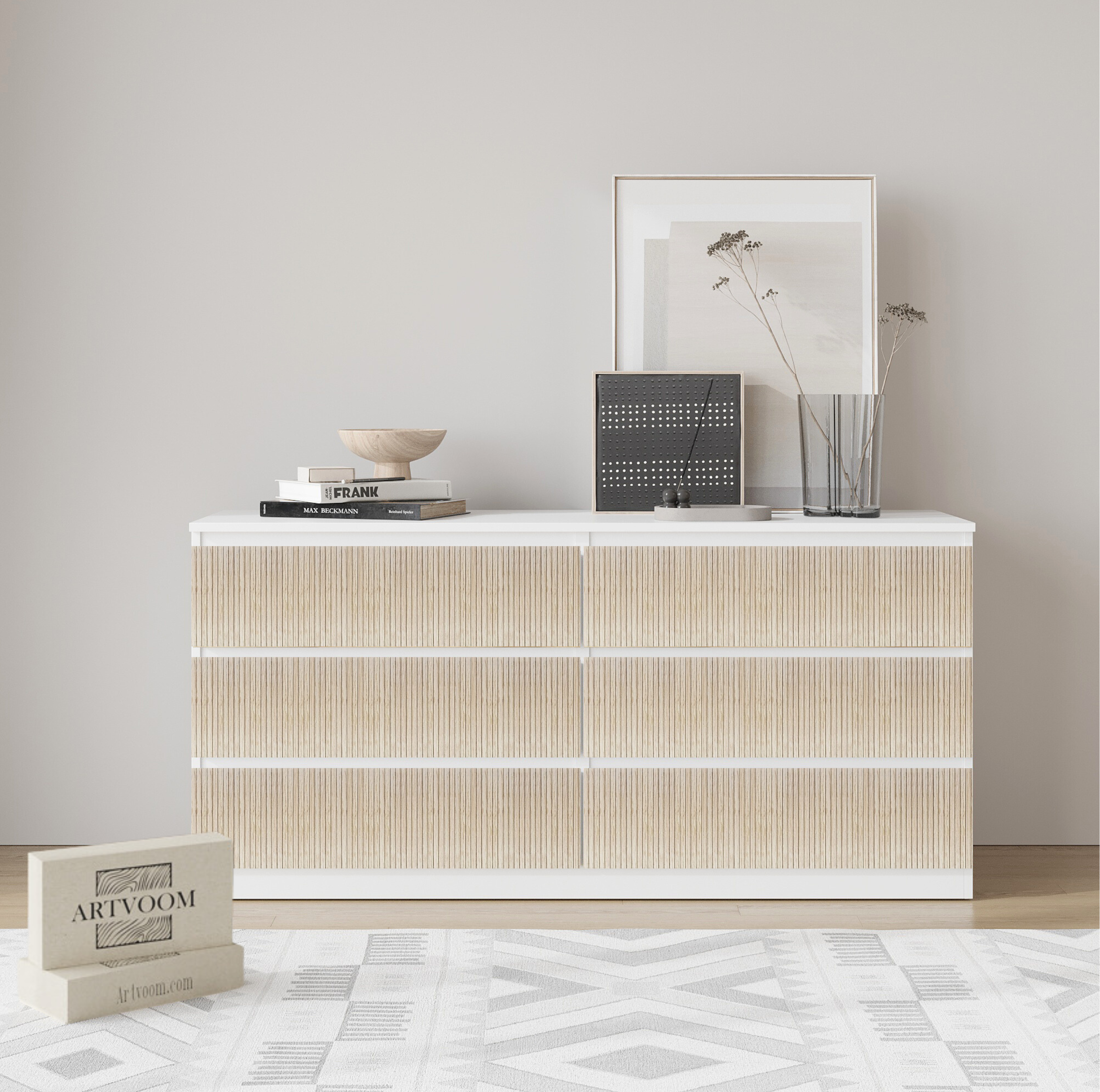 Artvoom overlay wooden slats without a gap for decorating furniture dressers for IKEA® malm - Artvoom