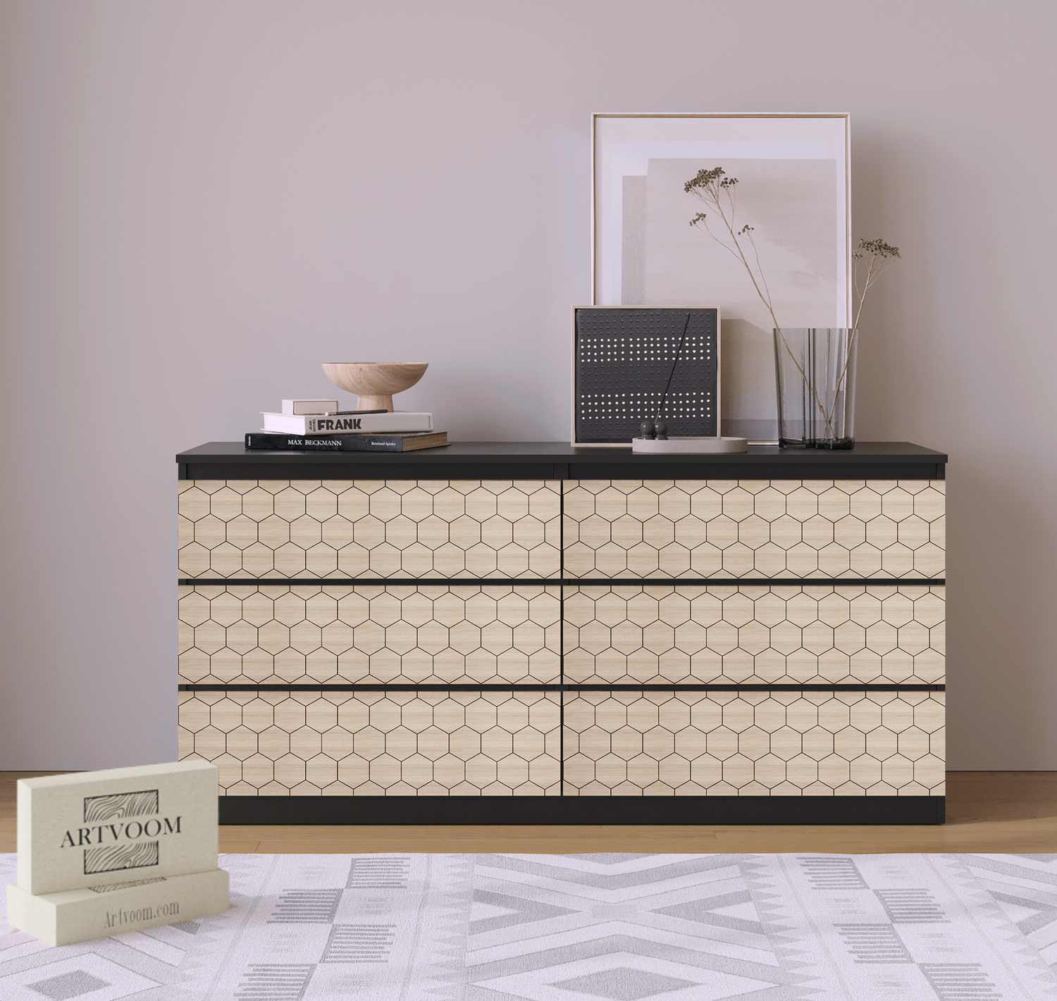 Overlay wooden panels for decorating ikea kullen dresser witn pattern