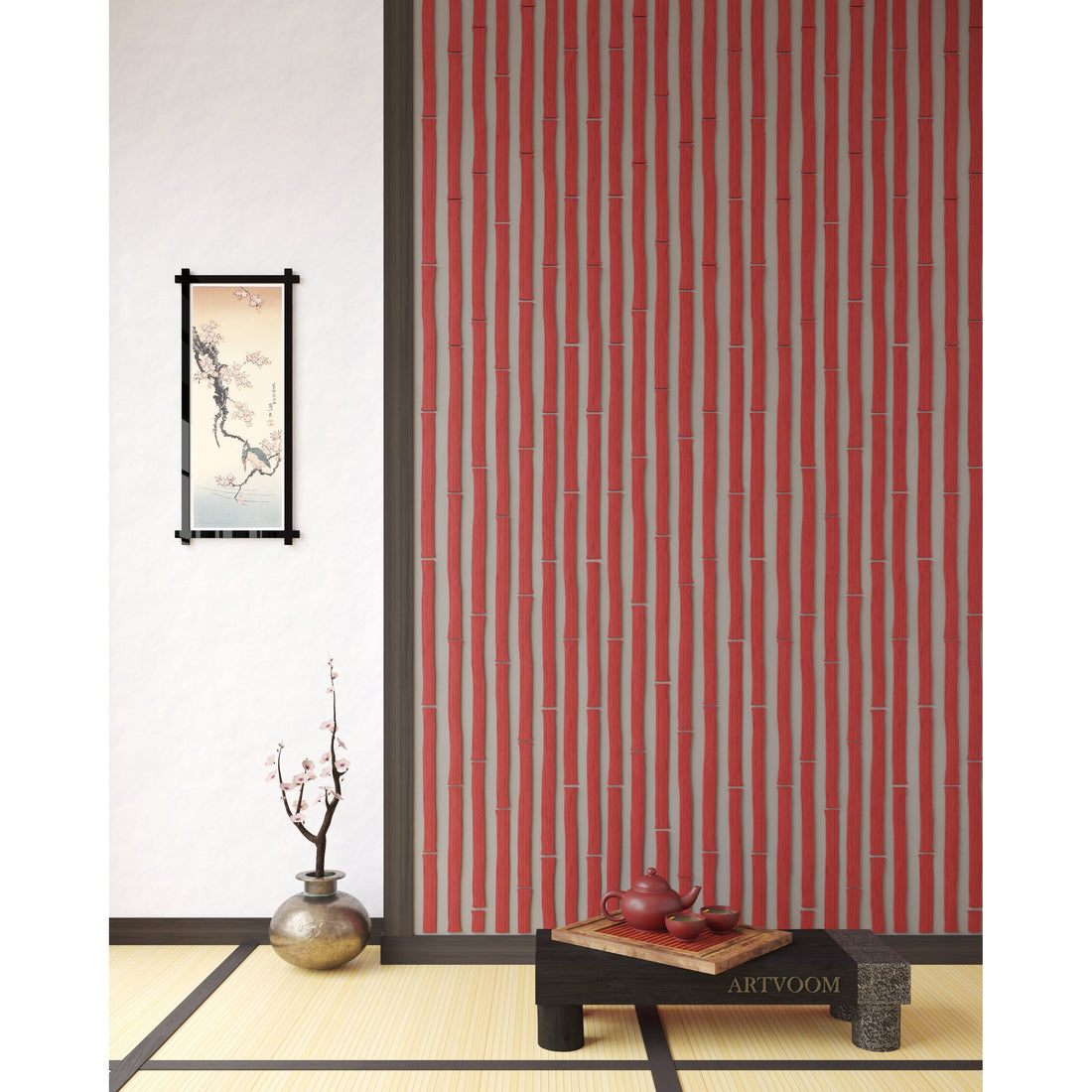 Red Bamboo Panel Wall Slats, 24 pcs in box. Artvoom Wall Décor - Artvoom