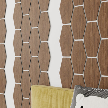 Long hexagons Walnut acoustic panels and wall decor