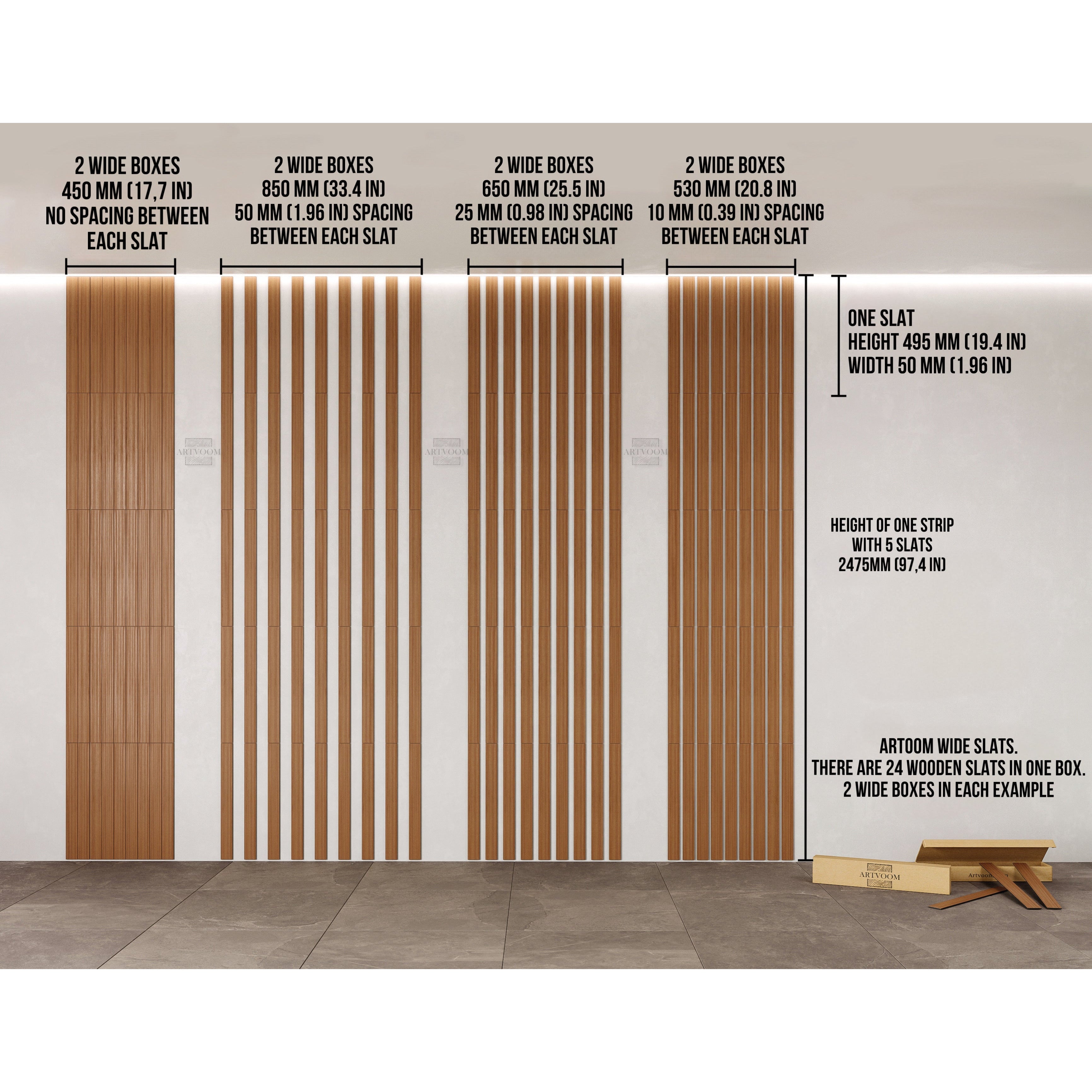 Wide Rosewood Wooden Wall Slats, 24 pcs in box. Artvoom Wall Decor - Artvoom