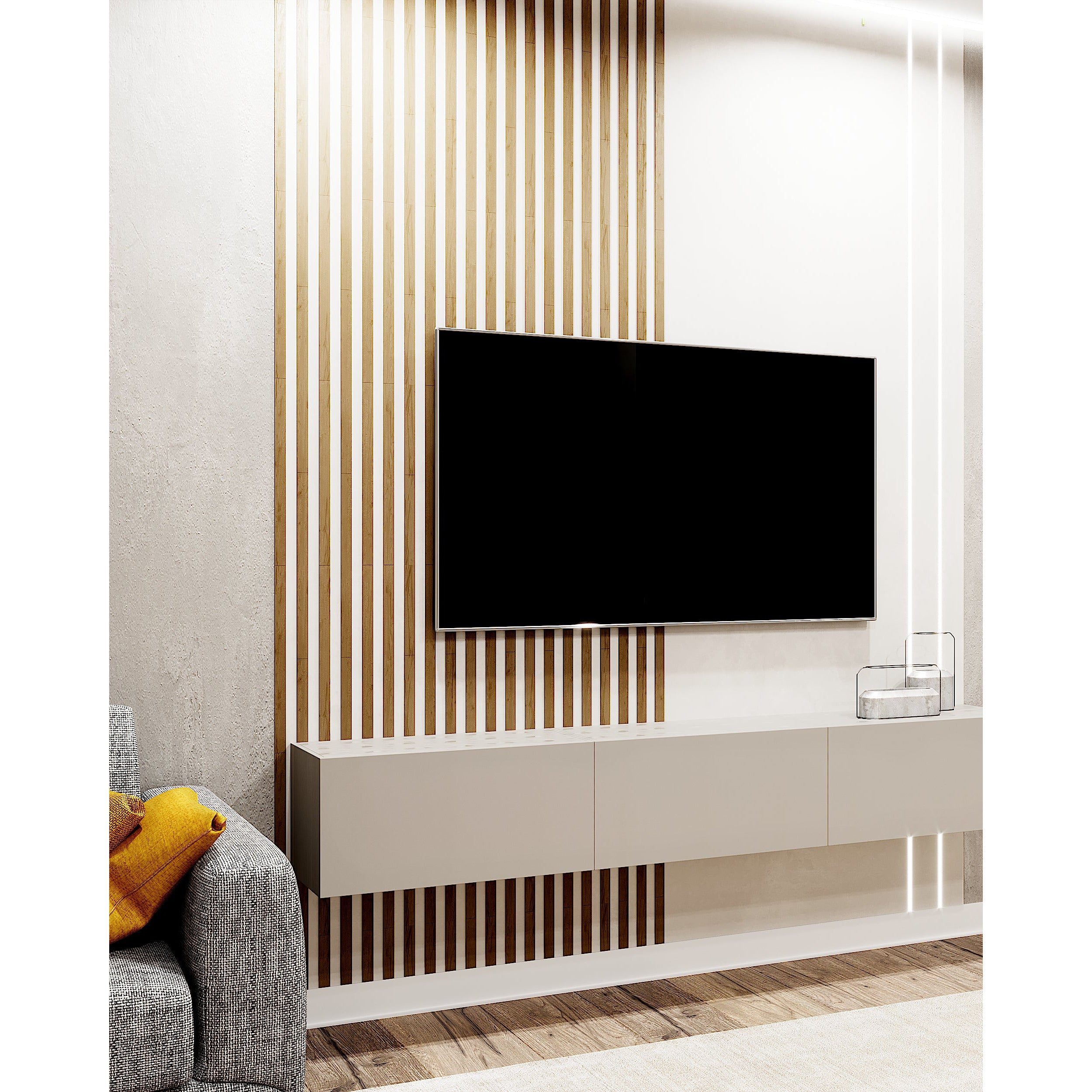 wood wall slats panels from USA panels Located behind TV