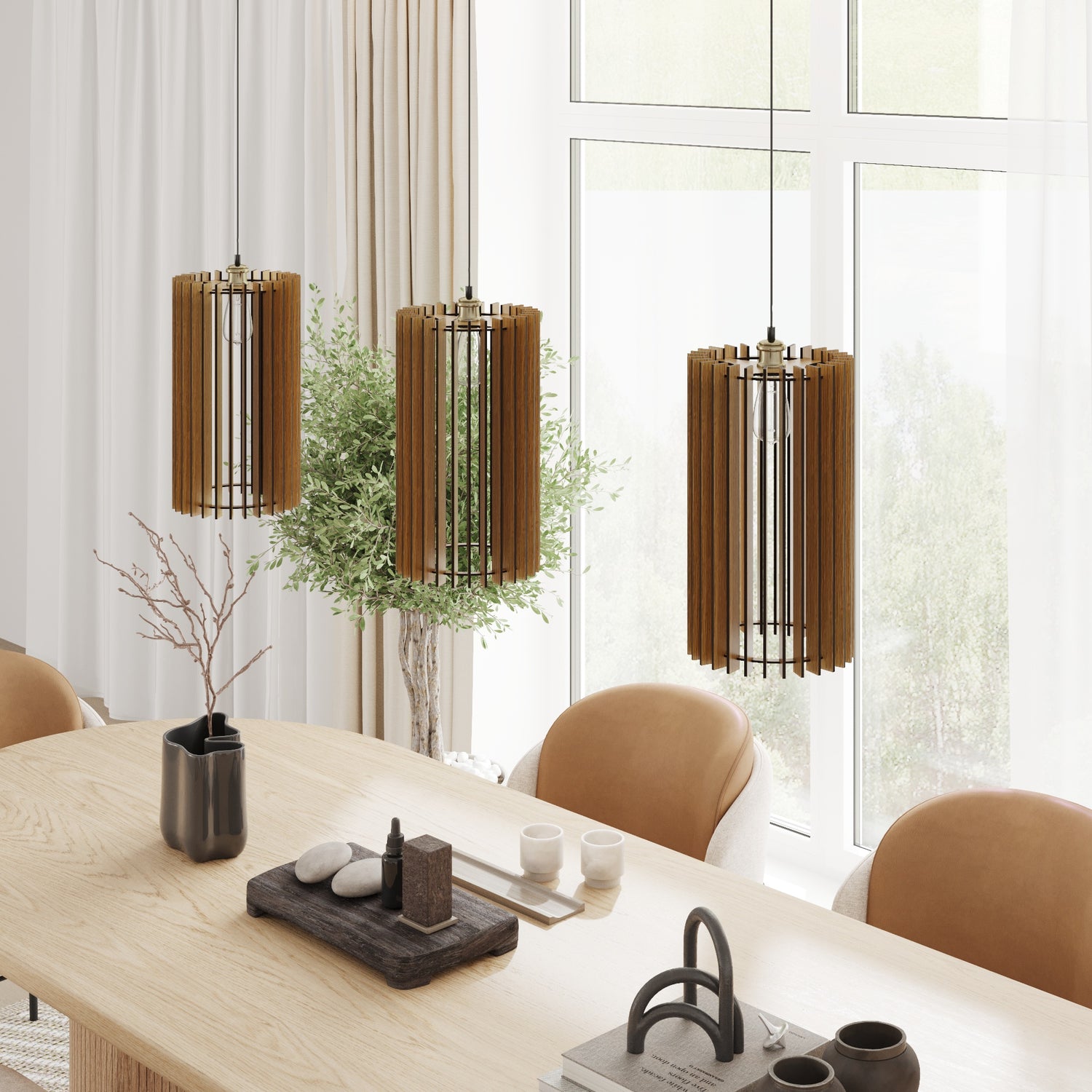 Narrow Wooden Pendant Light - Kitchen Island Light Set
