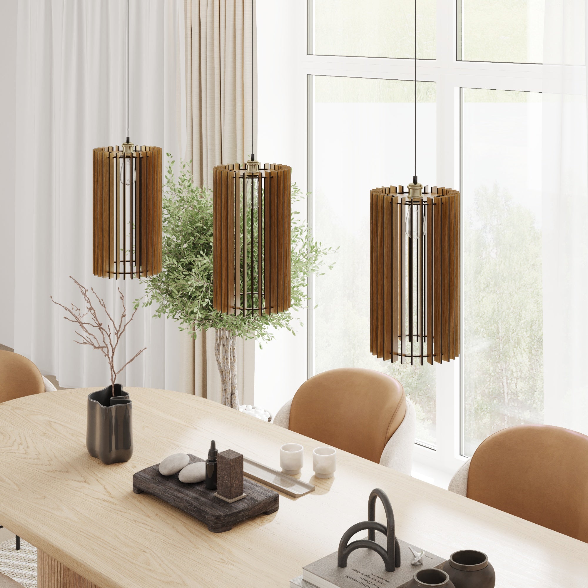 Narrow Wooden Pendant Light - Kitchen Island Light Set
