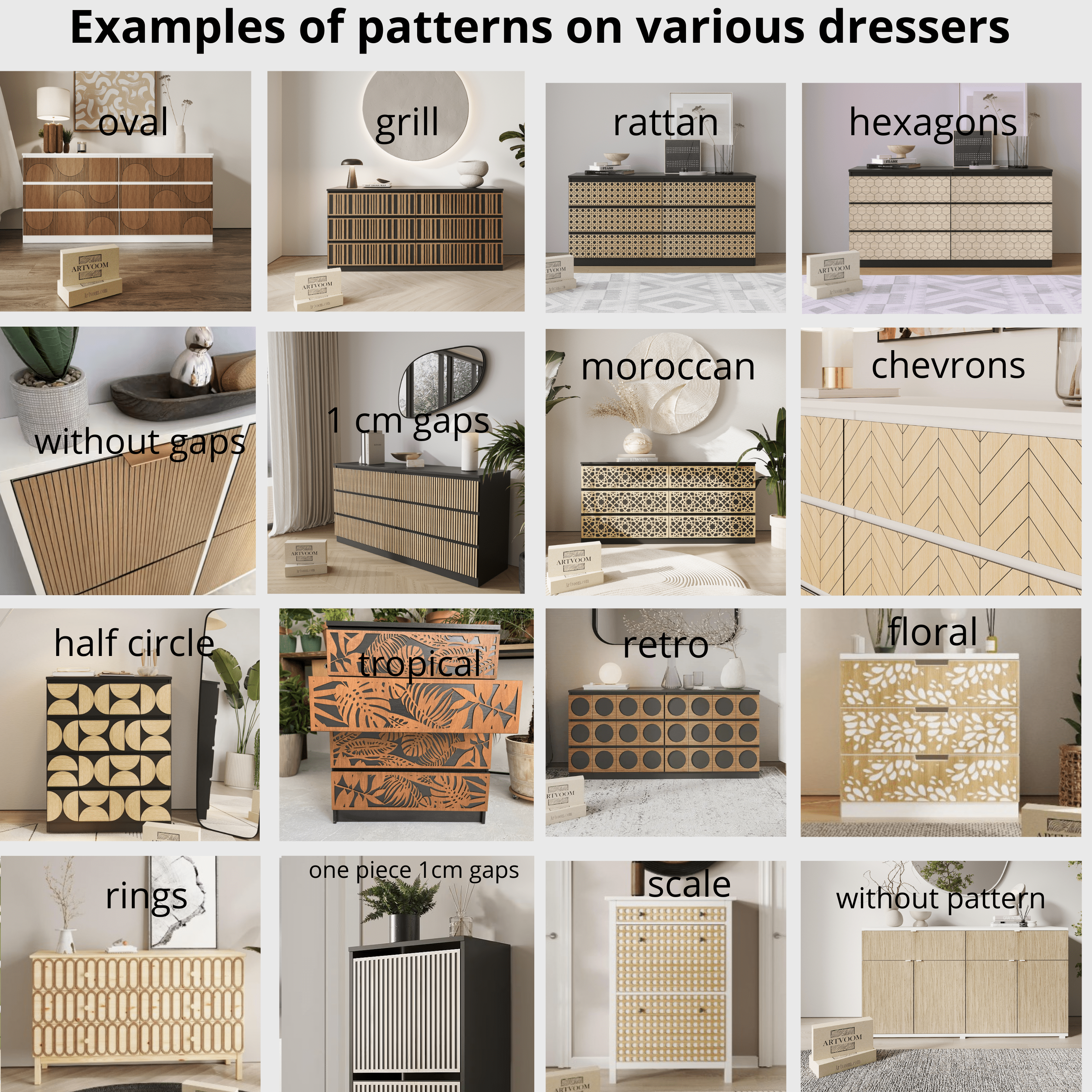 IKEA Hemnes Furniture Overlays – Natural Oak Panels for Custom Dresser Makeover panels by Artvoom – wood decor