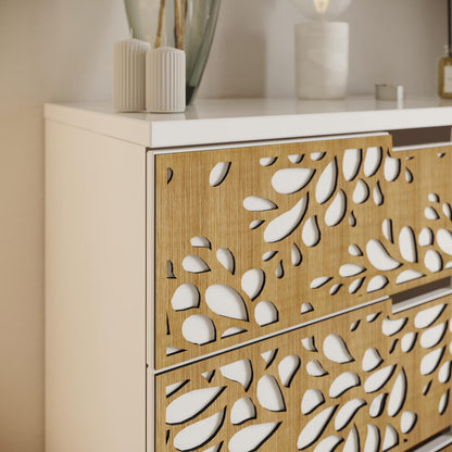 Ikea cabinet with decorative cut-out design on a neutral background form ikea nordli