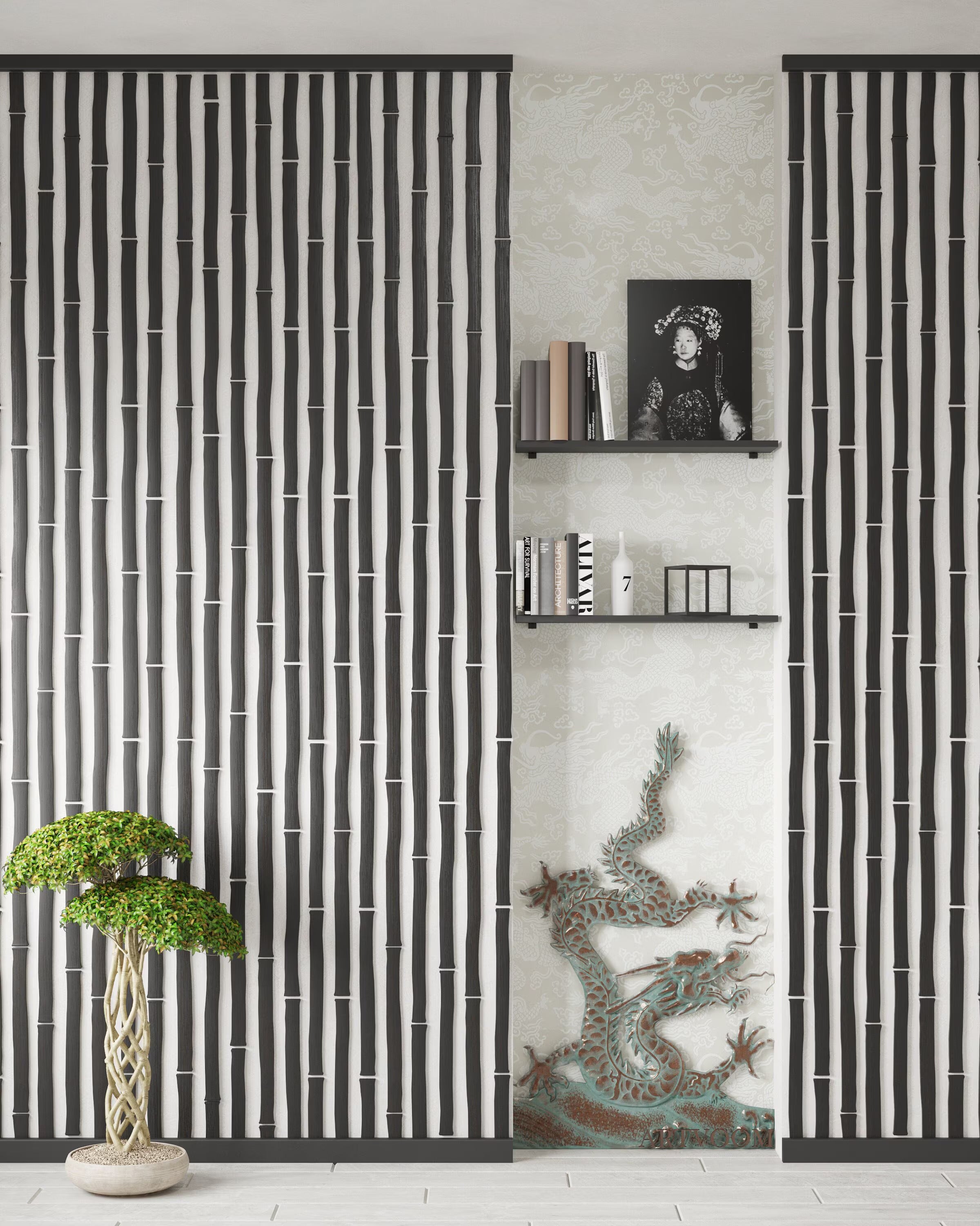 Bamboo Style Wooden Wall Panels - Horizontal Accent Wall Slats