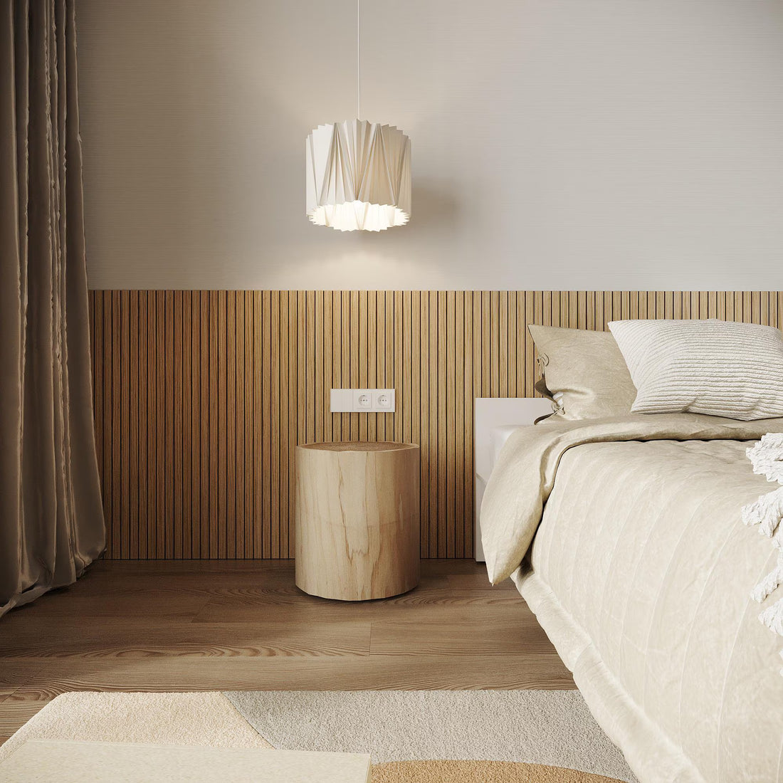Large Format Slatted Wood Wall Panels | Decorative Bed Headboard Set