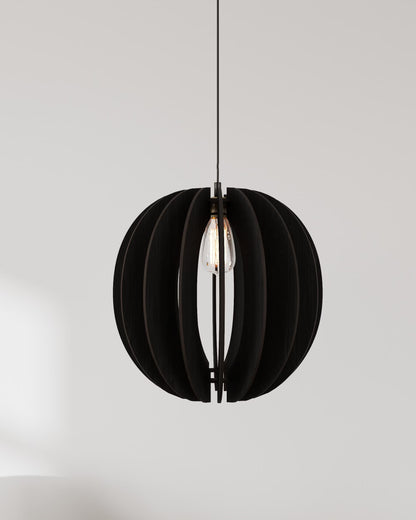 Set of 3 Wooden Pendant Lights - Small Spherical Hanging Ceiling Lamps