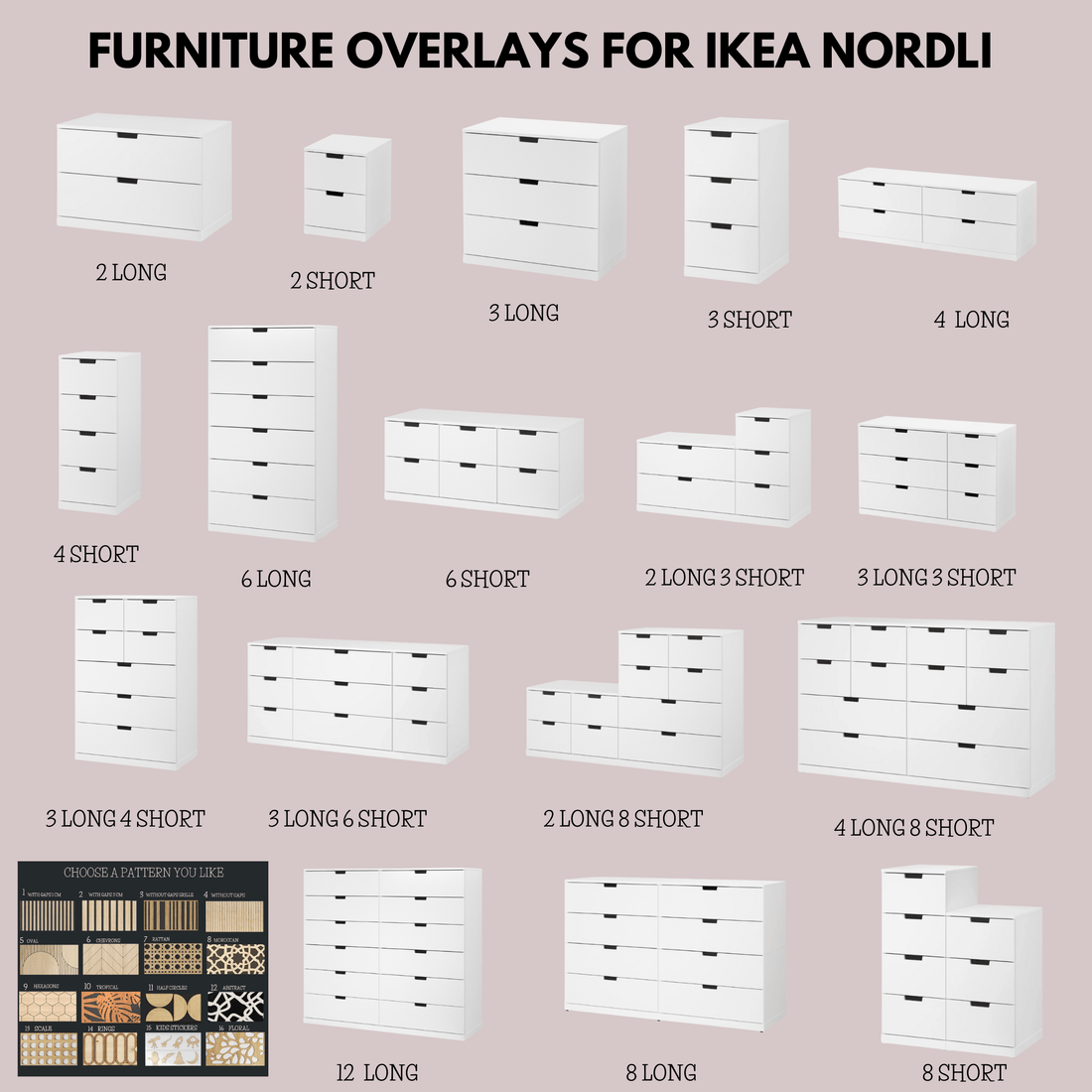 Overlay wooden panels for decorating ikea nordi dresser with pattern panels by Artvoom – wood decor