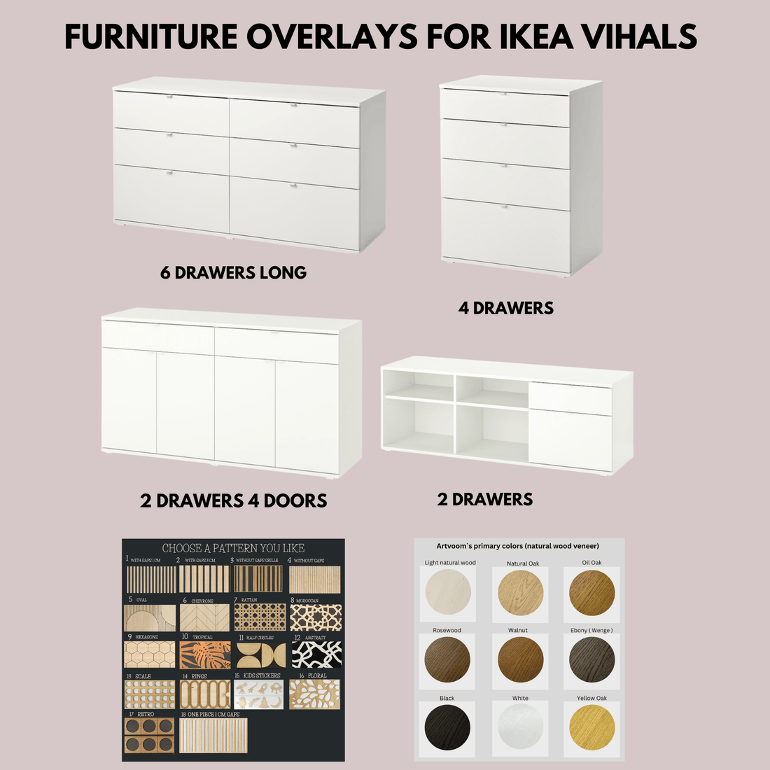 Overlay wooden slats panels for decorating ikea vihals dresser panels by Artvoom – wood decor