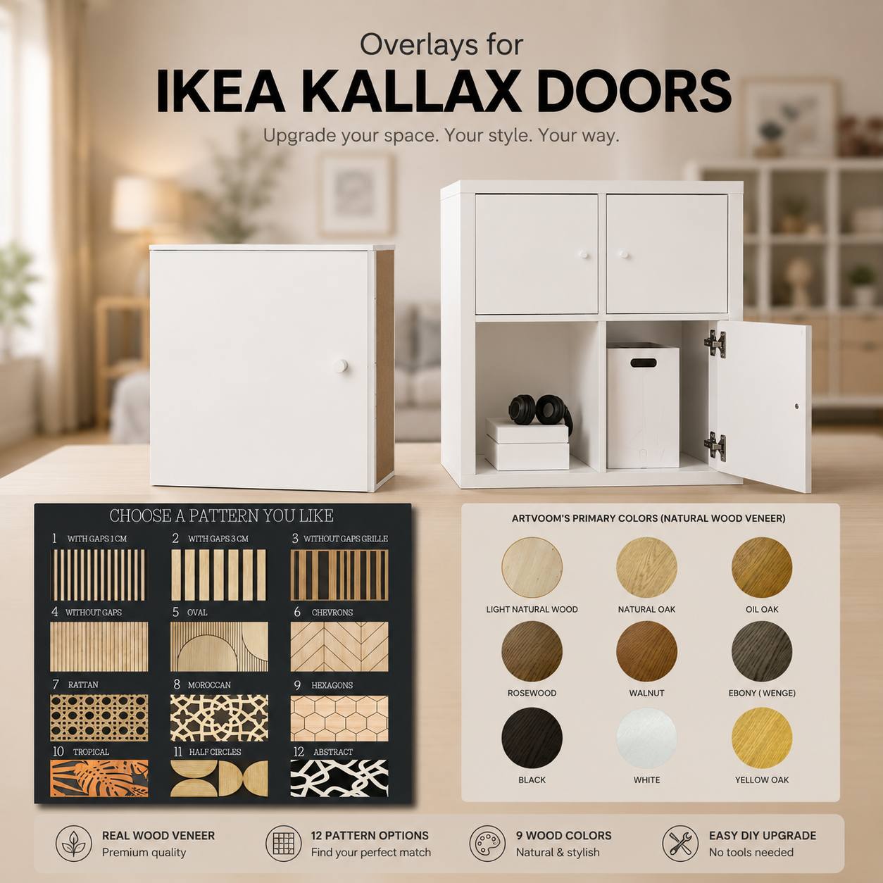 IKEA Kallax Door &amp; Drawer Front Overlays – Patterned Wood Panels