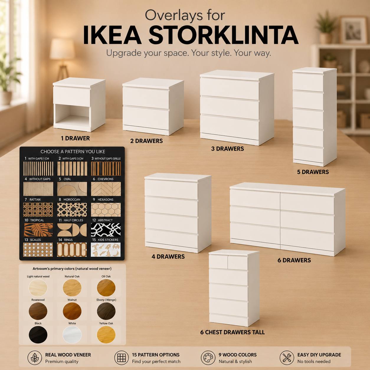 IKEA Storklinta Wood Overlays – Patterned Panels for Dresser Fronts 1 drawer