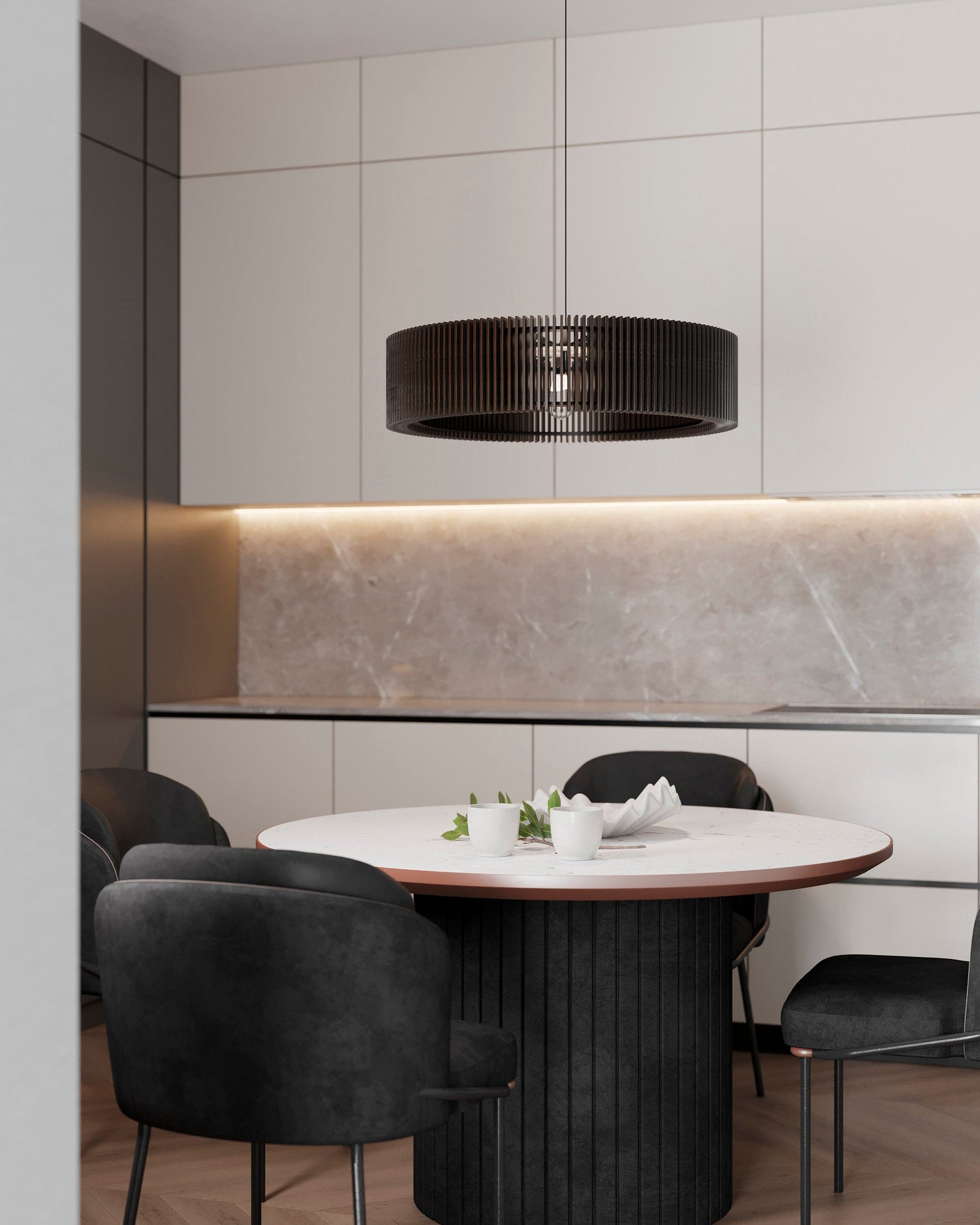 Round Wooden Pendant Light – Modern Slatted Ceiling Chandelier panels by Artvoom – wood decor