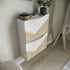 Simple peel-and-stick furniture modification guide showcasing secure adhesive application on a clean modern cabinet surface.