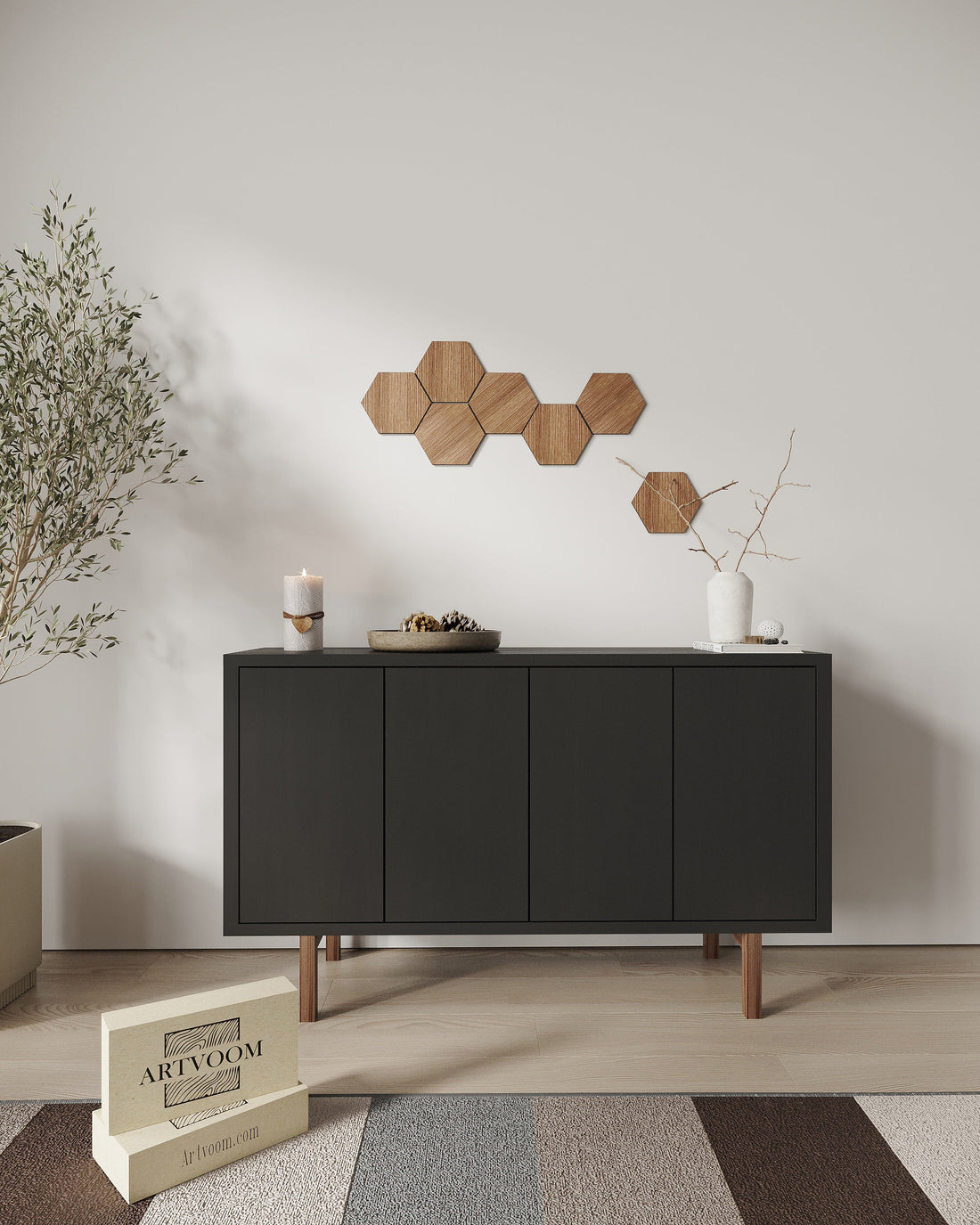 Set of 7 Hexagons, Boho Geometric Wall Decor panels by Artvoom – wood decor