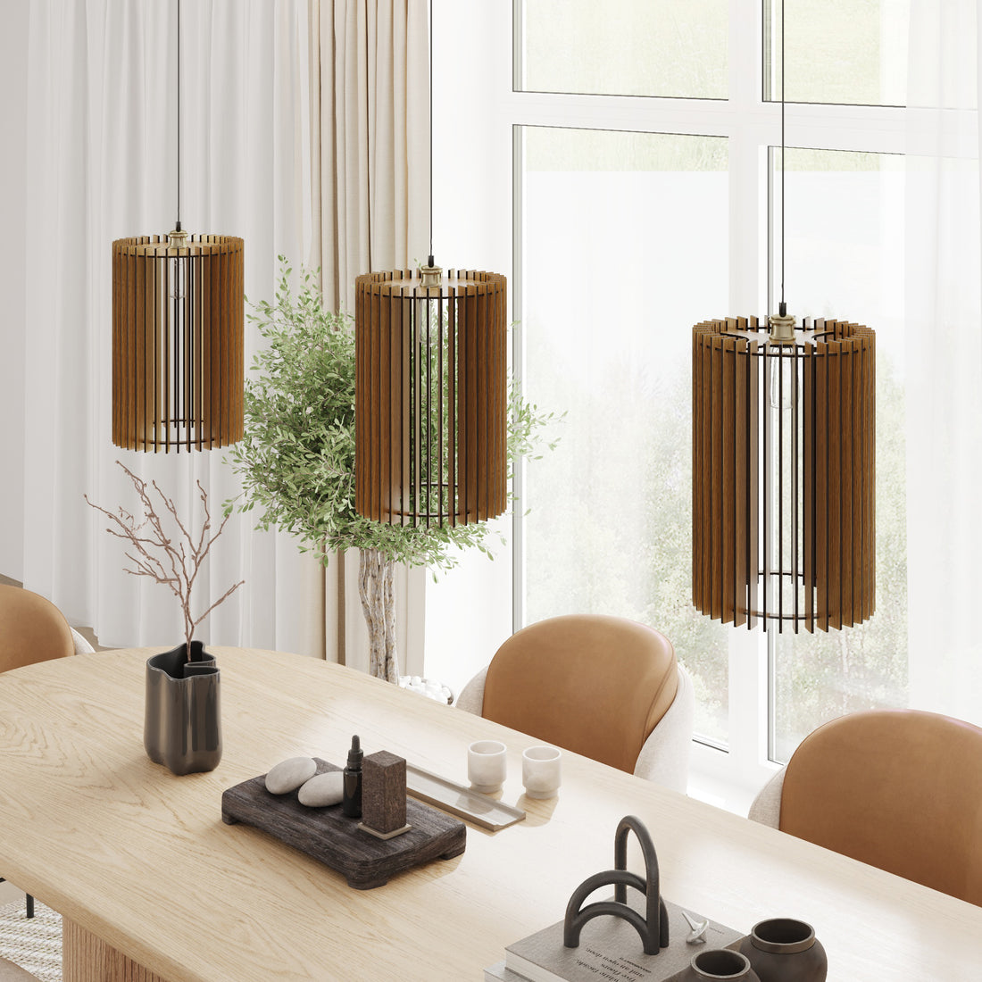 Narrow Wooden Pendant Light - Kitchen Island Light Set