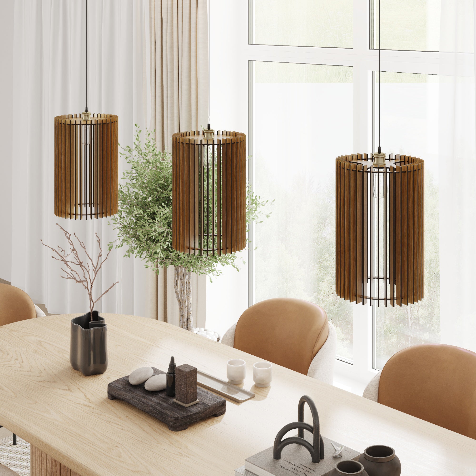 Narrow Wooden Pendant Light - Kitchen Island Light Set