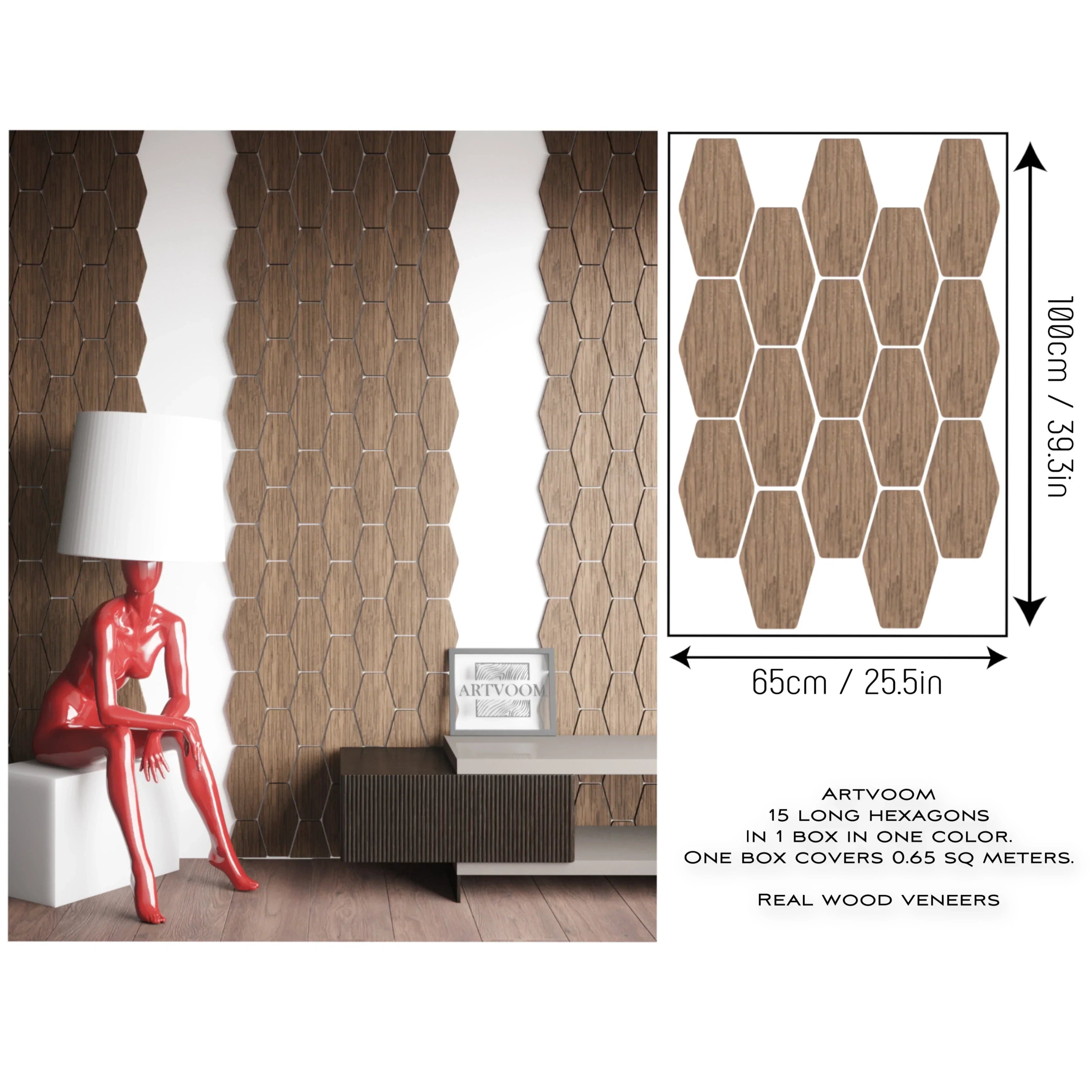 Long hexagons Wenge, Wooden Wall Panels, 15 pcs in box. Artvoom Wall Decor panels by Artvoom – wood decor